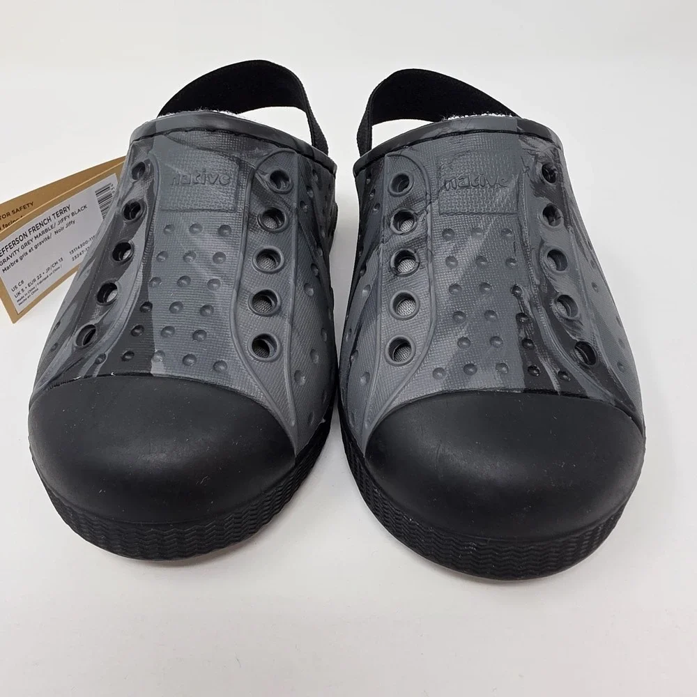 New! Native Jefferson French Terry Toddler Slip On Shoes Grey Black US C6